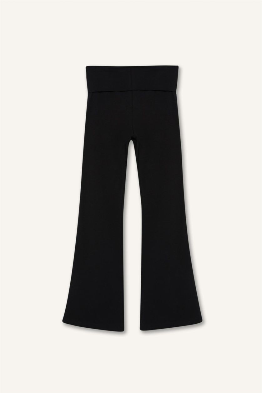 Kız Çocuk - Genç Kız Siyah Basic Düz İspanyol Paça Tayt Kız Çocuk