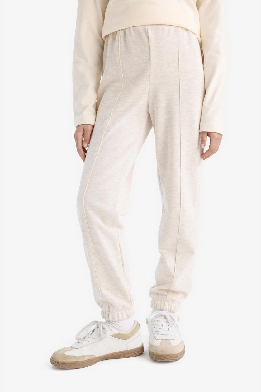 Girls & Teens Beige Melange Girl Elastic Waist Sweatpants