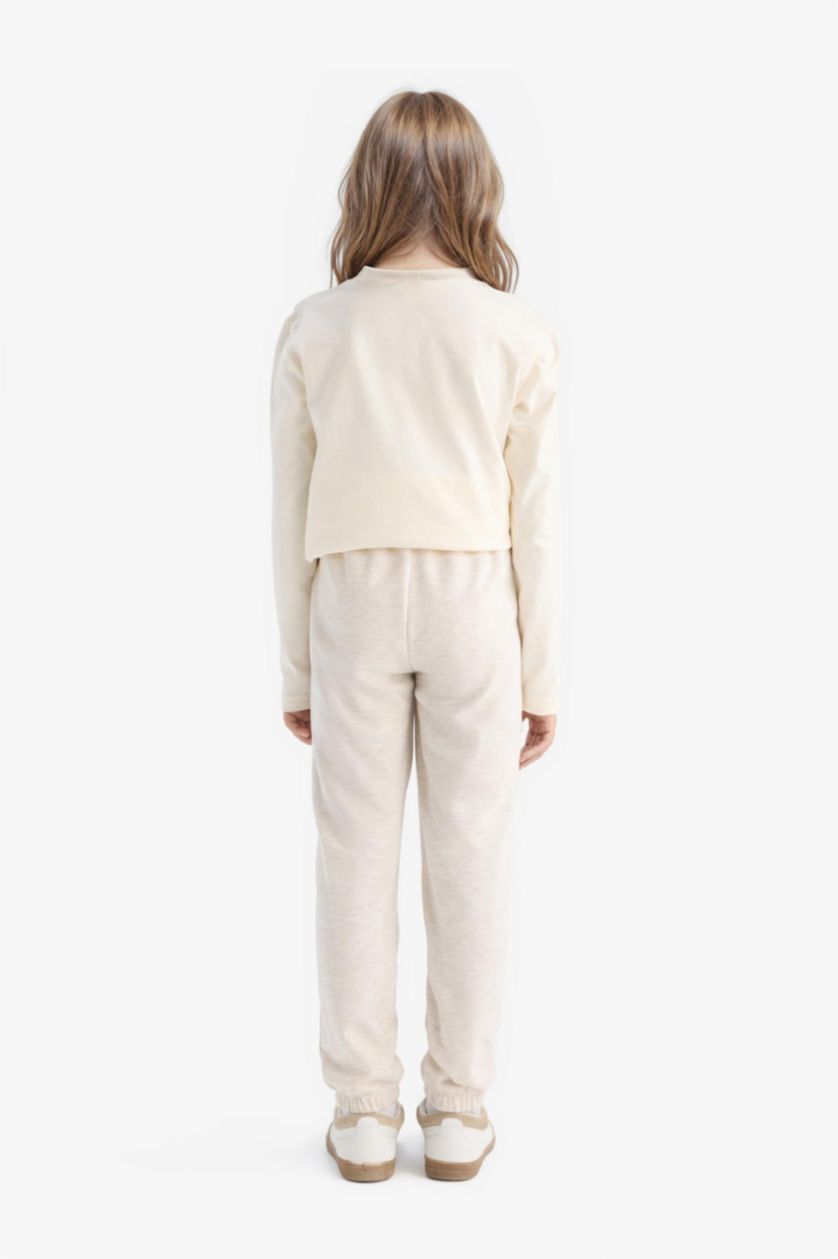 Girls & Teens Beige Melange Girl Elastic Waist Sweatpants