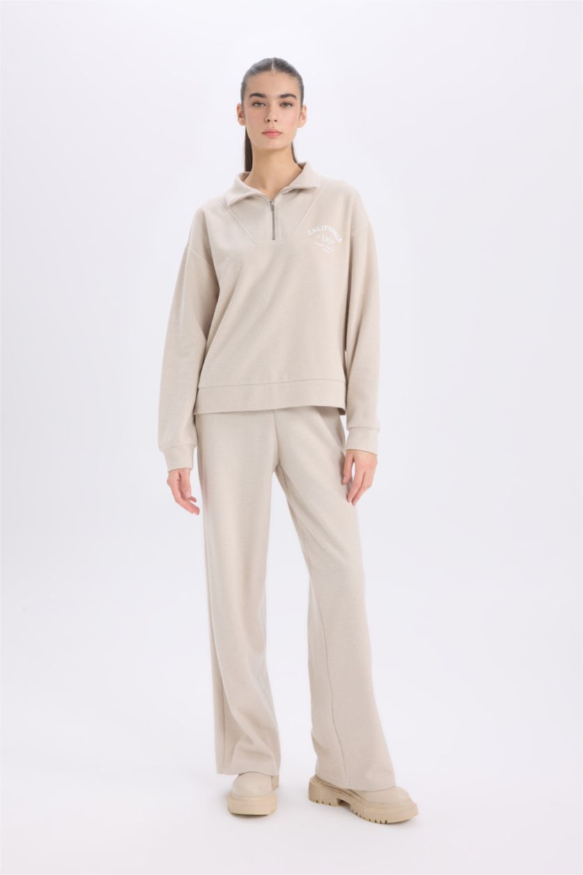 WOMAN Beige Regular Fit Printed Long Sleeve Sweatshirt