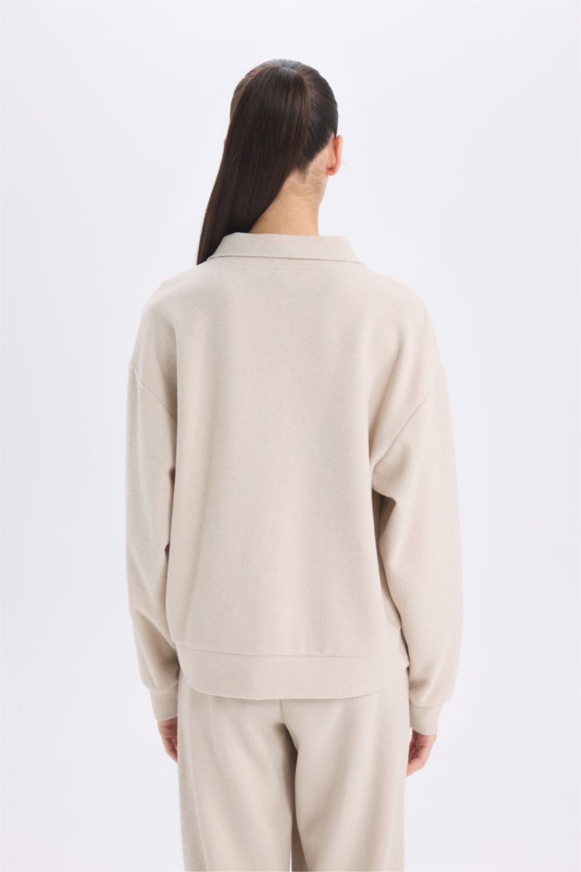 WOMAN Beige Regular Fit Printed Long Sleeve Sweatshirt