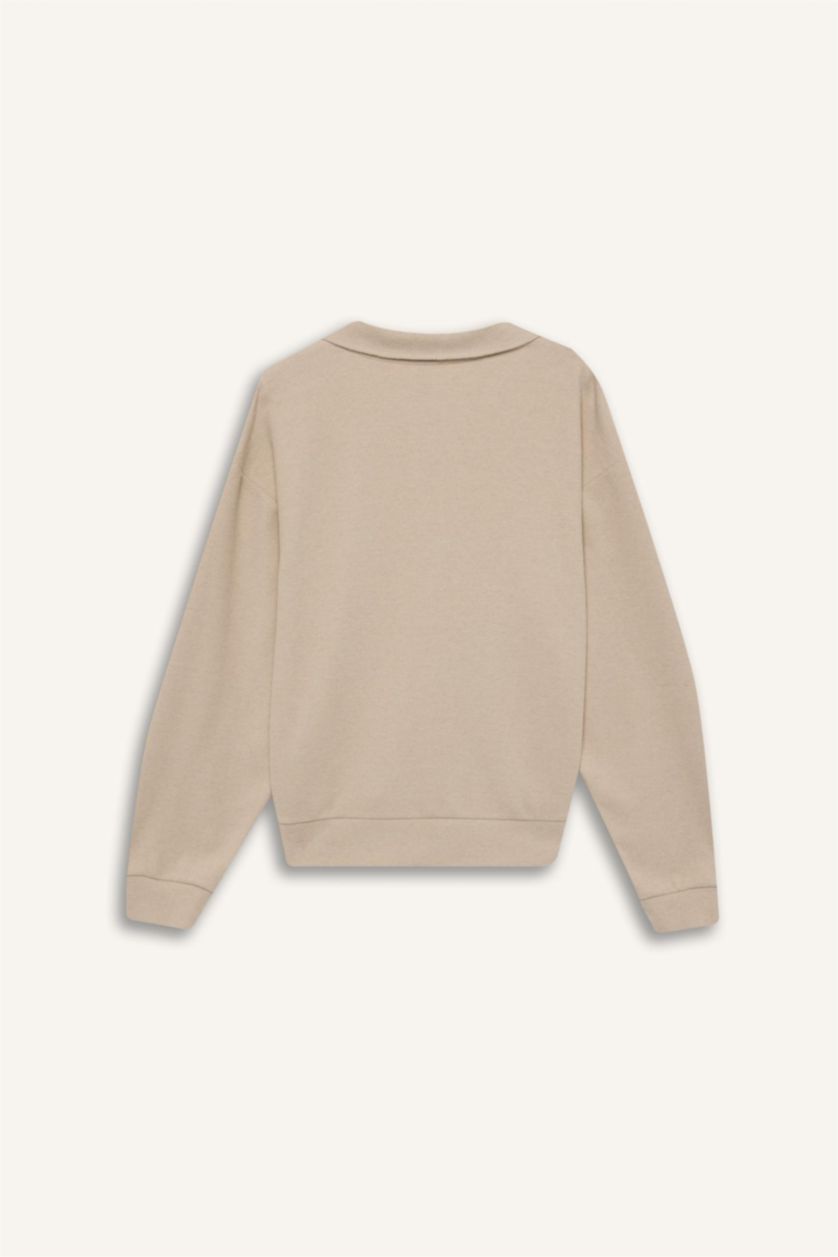 WOMAN Beige Regular Fit Printed Long Sleeve Sweatshirt