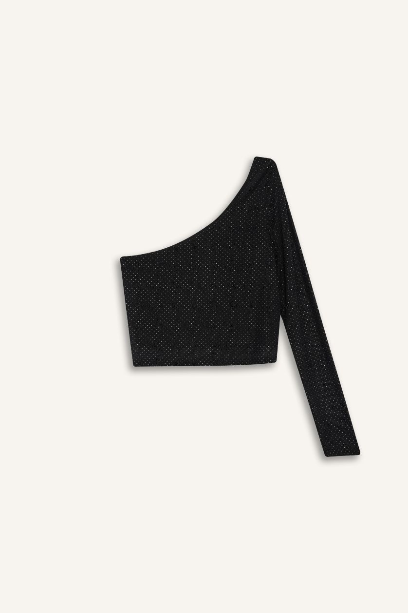 FEMME Noir T-shirt Slim à manche longue à une épaule