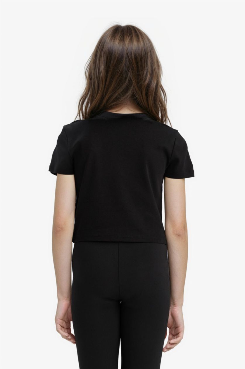 Girls & Teens Black Girl Slim Fit Slogan Printed Corduroy T-Shirt