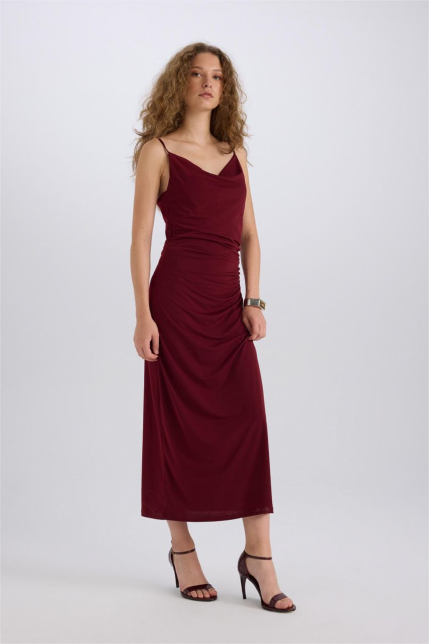 WOMAN Bordeaux Bodycon Body-hugging Cowl Neck Maxi Dress