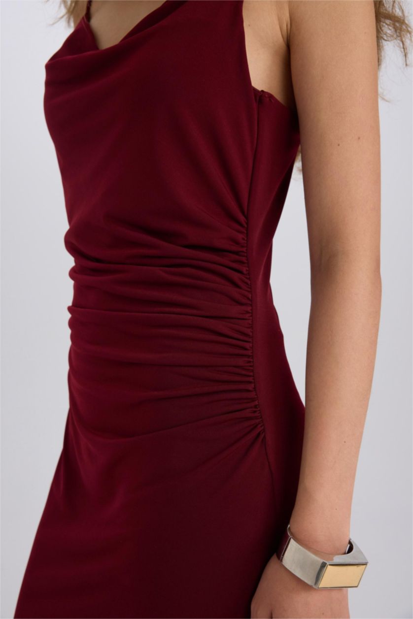 WOMAN Bordeaux Bodycon Body-hugging Cowl Neck Maxi Dress