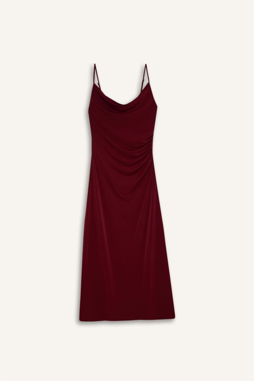 WOMAN Bordeaux Bodycon Body-hugging Cowl Neck Maxi Dress
