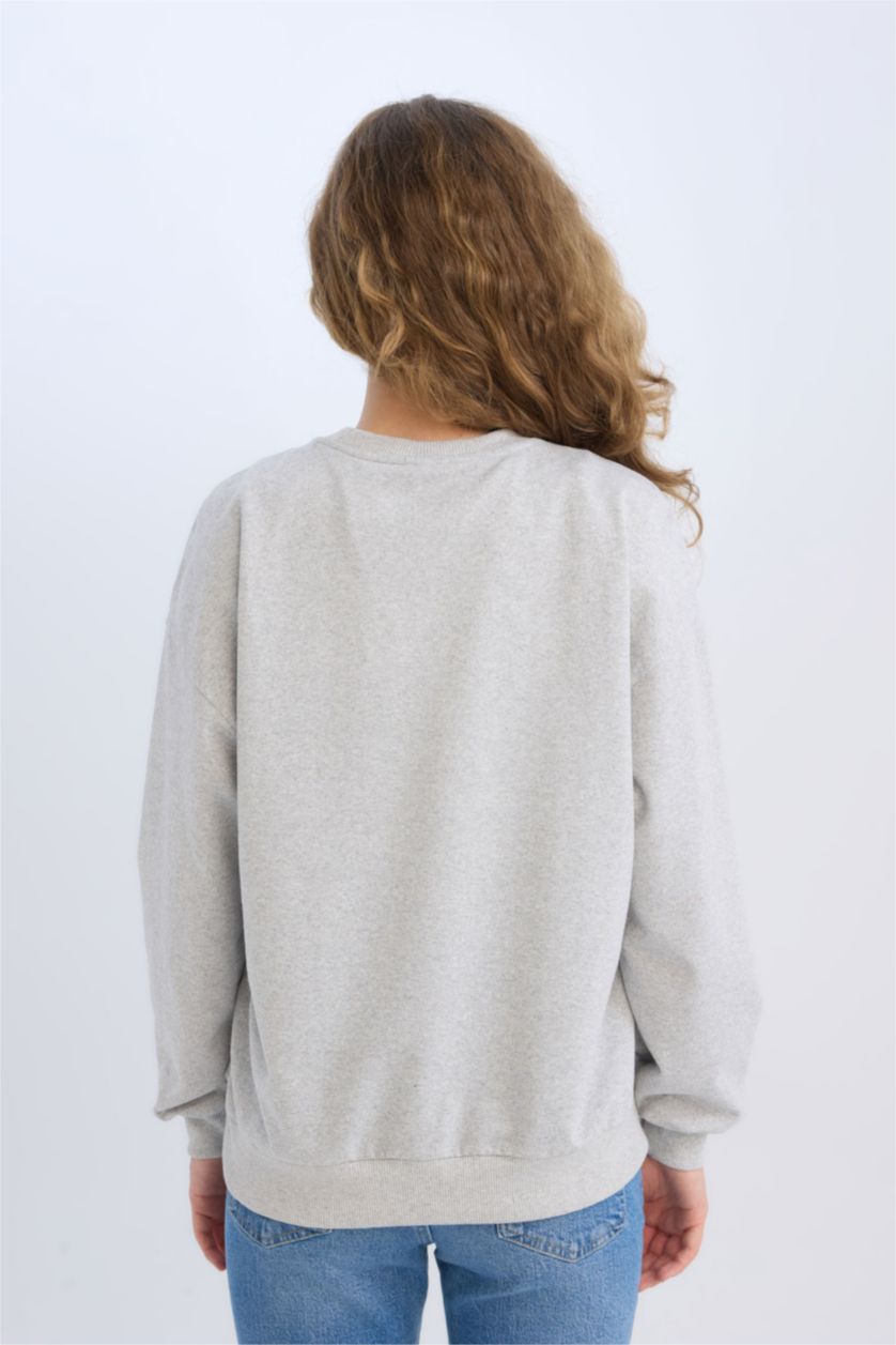 Kadın Gri Melanj Relax Fıt Sweatshirt Kumaşı Sweatshirt