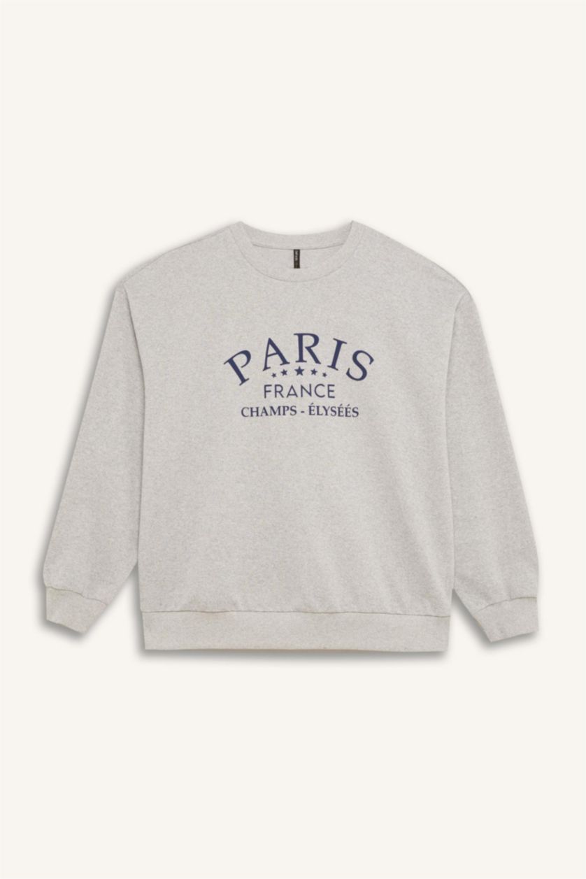 Kadın Gri Melanj Relax Fıt Sweatshirt Kumaşı Sweatshirt