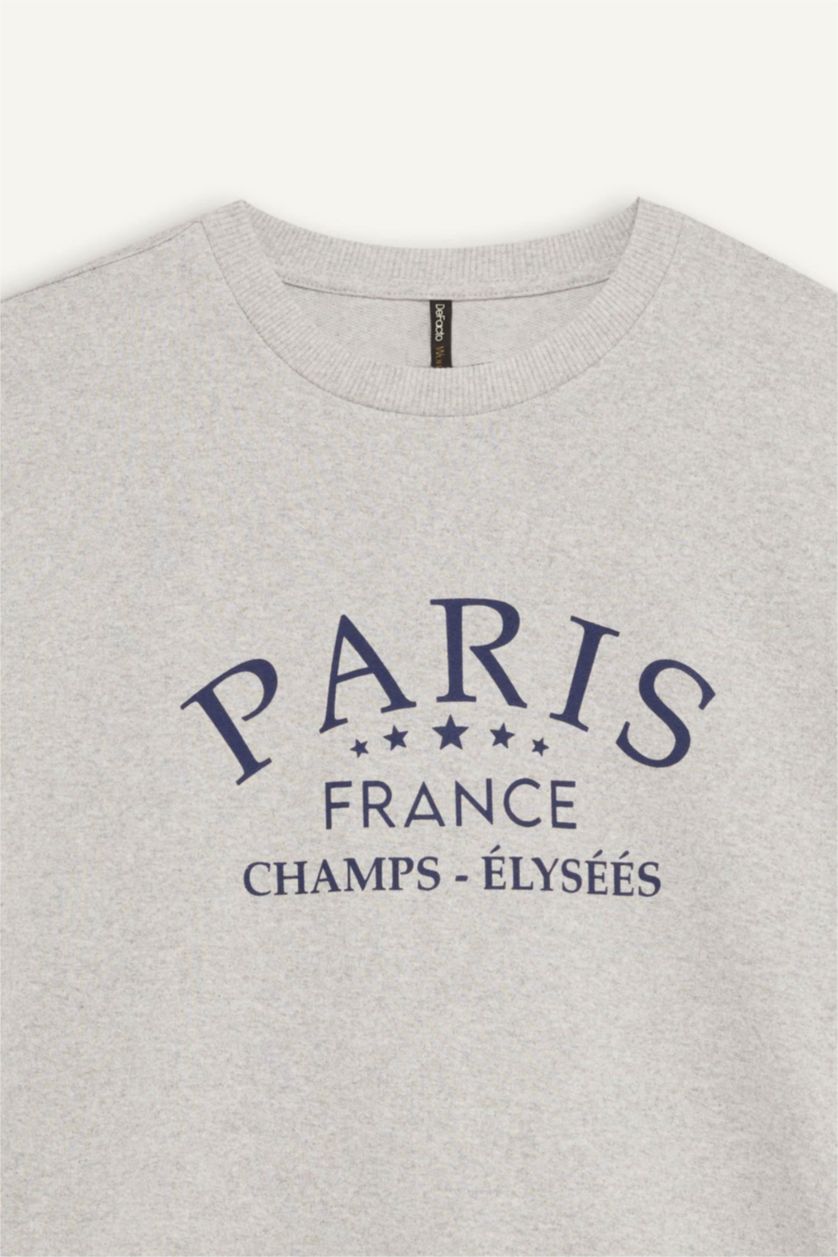 Kadın Gri Melanj Relax Fıt Sweatshirt Kumaşı Sweatshirt