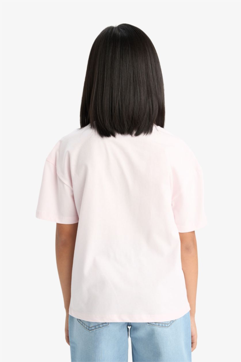 Kız Çocuk - Genç Kız Açık Pembe Inside Out Relax Fit Bisiklet Yaka Kısa Kollu Tişört Kız Çocuk