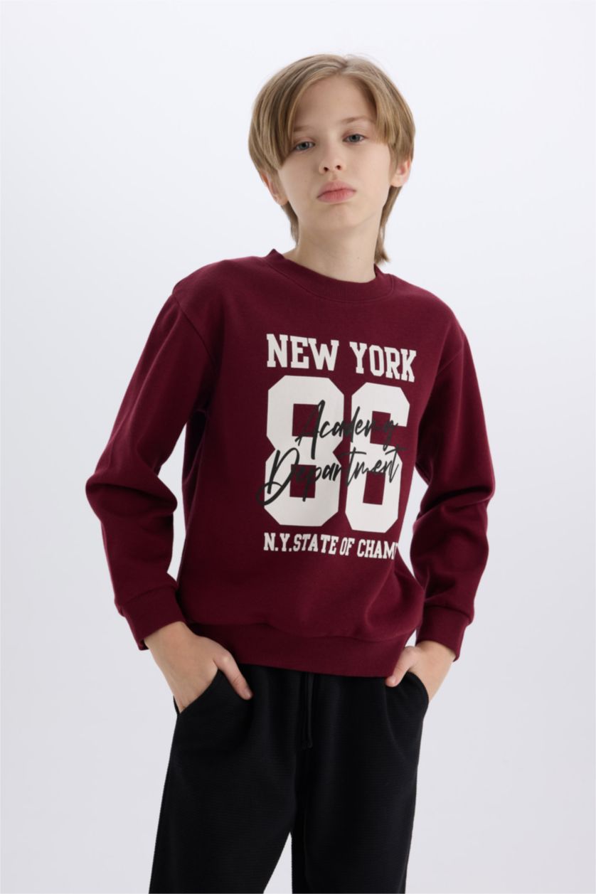 Erkek Çocuk - Genç Erkek Bordo Erkek Çocuk 2'li Takım Baskılı Sweatshirt Beli Lastikli Eşofman Altı