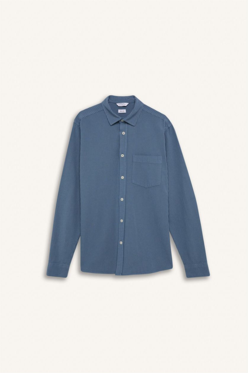 HOMME Indigo Clair Chemise à rayures en coton à manches longues Coupe régulière