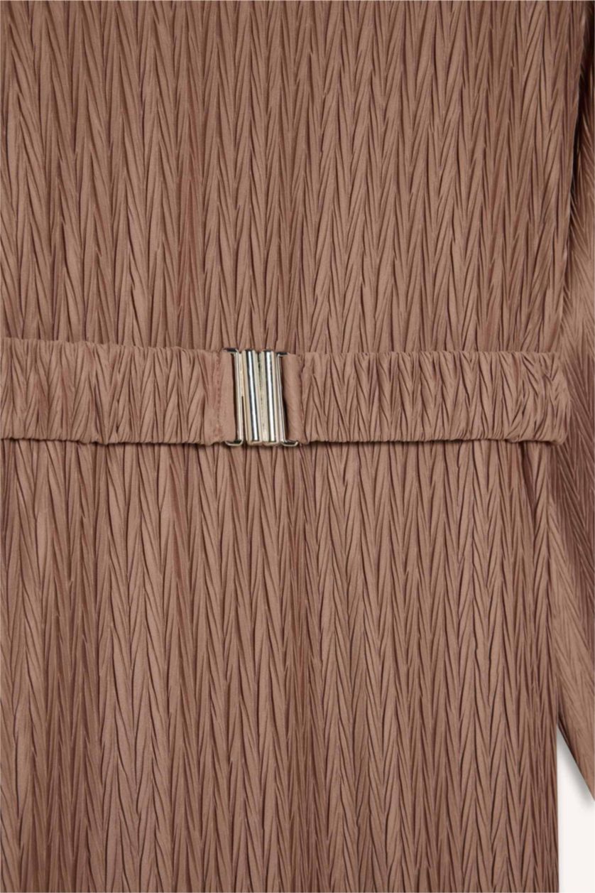 Woman Vison Regular Fit Crew Neck Pleat Dress