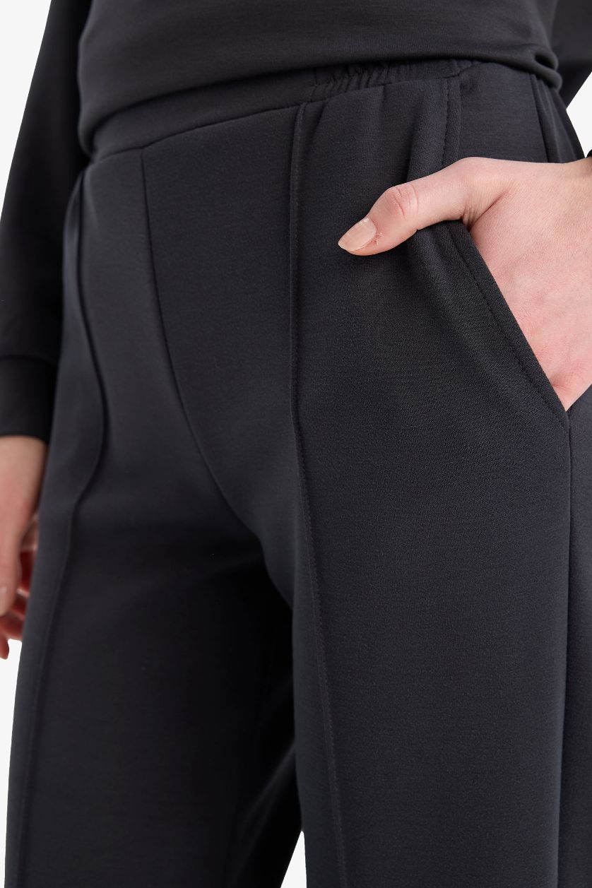 Kadın Antrasit Regular Fit Beli Lastikli Cepli Basic Düz Pantolon
