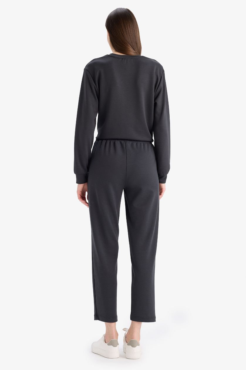 Kadın Antrasit Regular Fit Beli Lastikli Cepli Basic Düz Pantolon