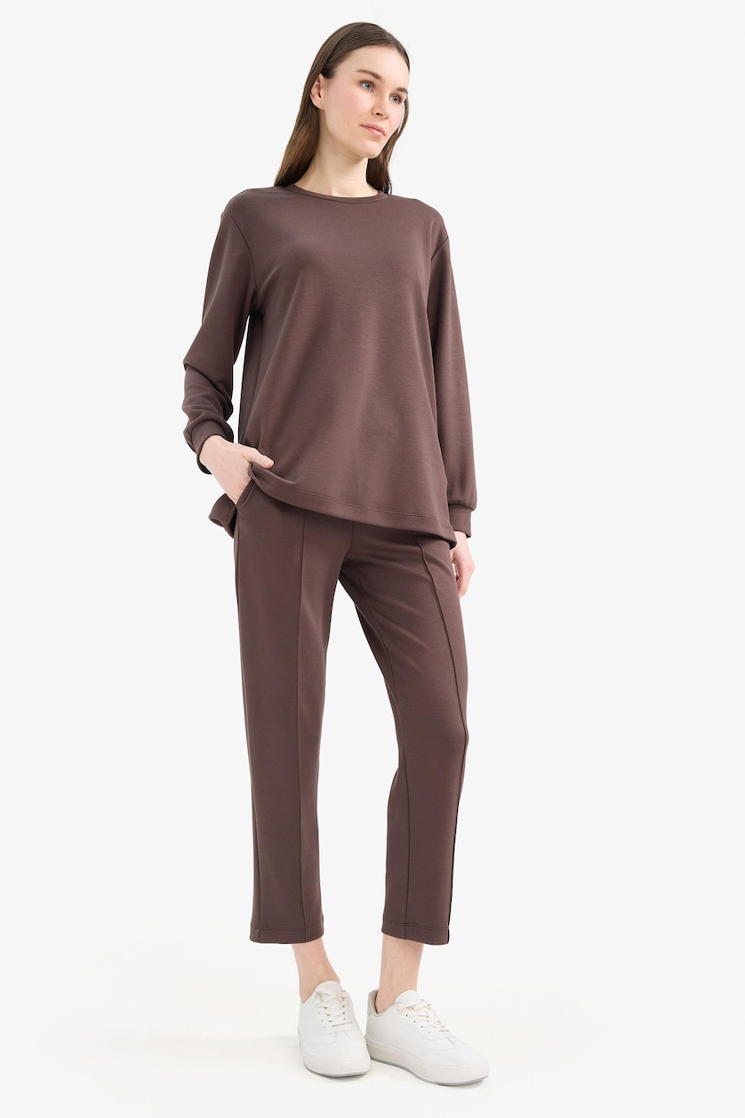 WOMAN Brown Regular Fit Flexible Waist Basic Trousers