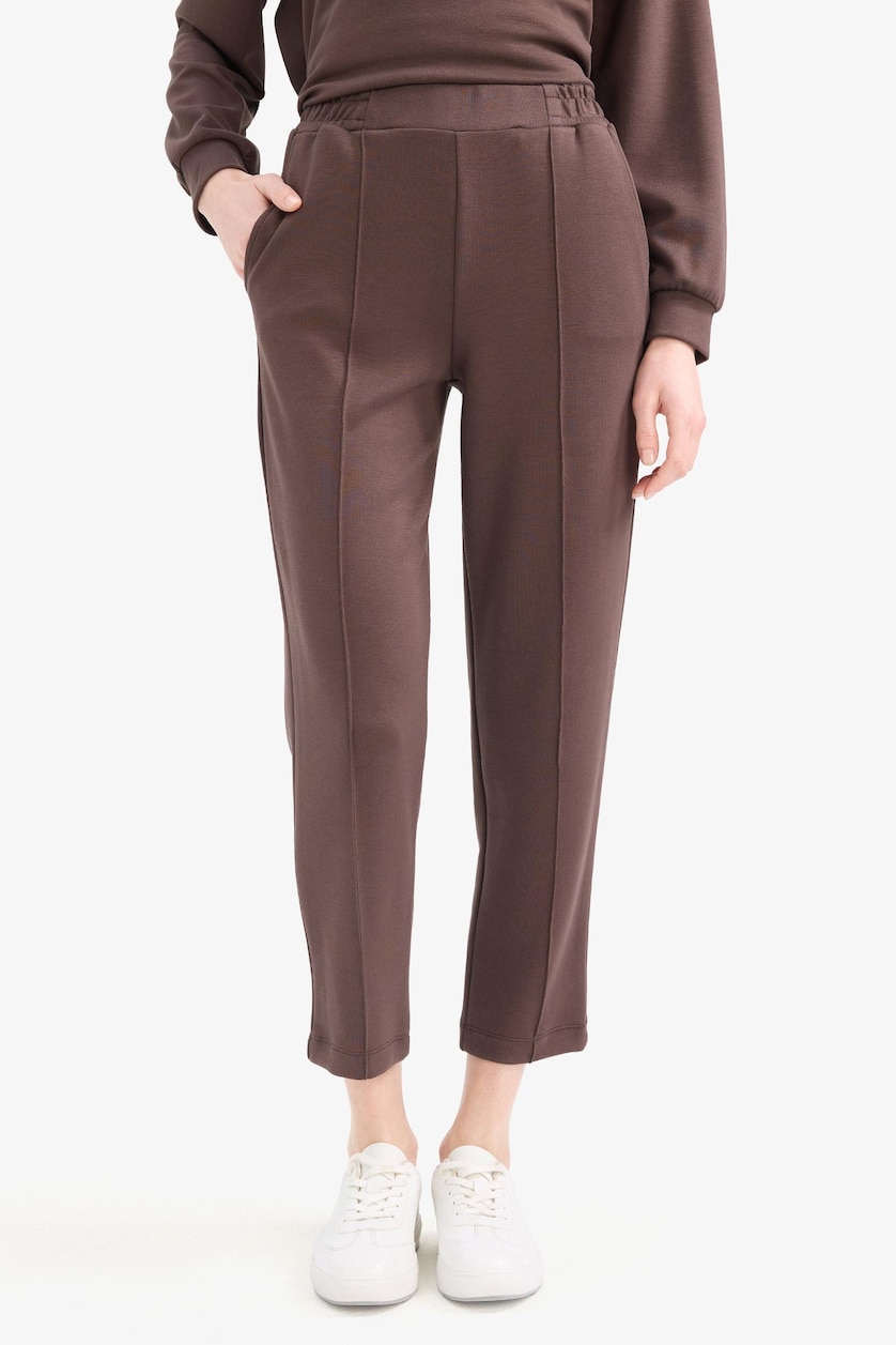 WOMAN Brown Regular Fit Flexible Waist Basic Trousers