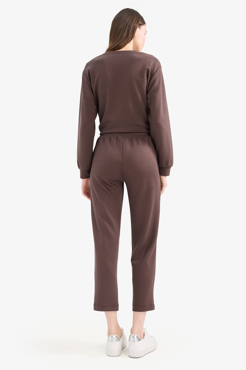 WOMAN Brown Regular Fit Flexible Waist Basic Trousers