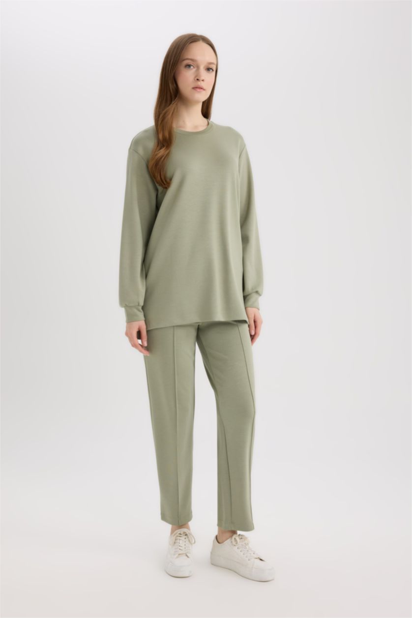 نساء كاكي فاتح Regular Fit Flexible Waist Basic Trousers