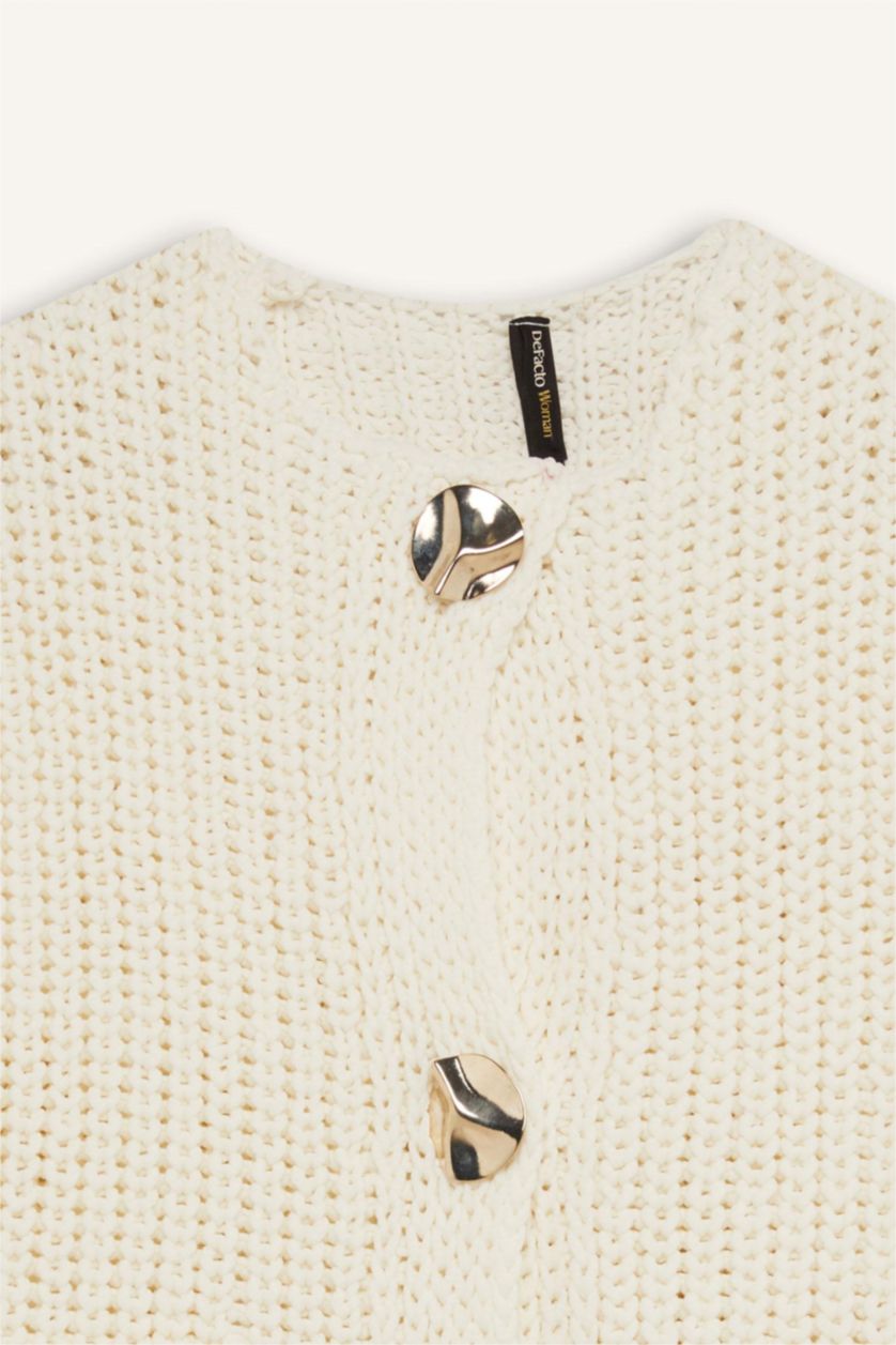 FEMME Écru Pull sans manches en tricot à boutons Coupe décontractée