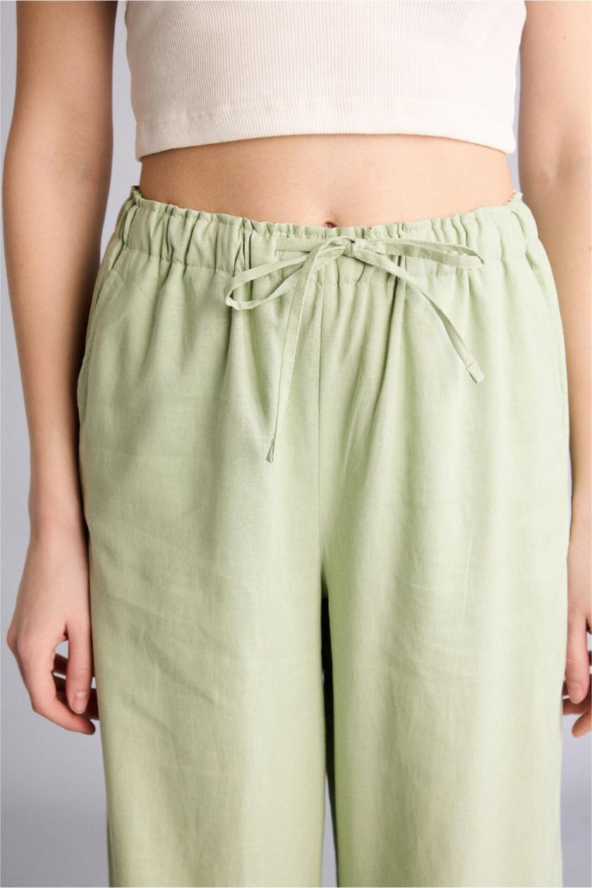 Kadın Yeşil Beli Lastikli Wıde Leg Pantolon