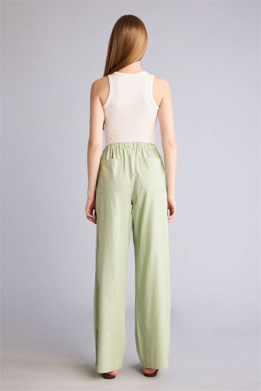 Kadın Yeşil Beli Lastikli Wıde Leg Pantolon