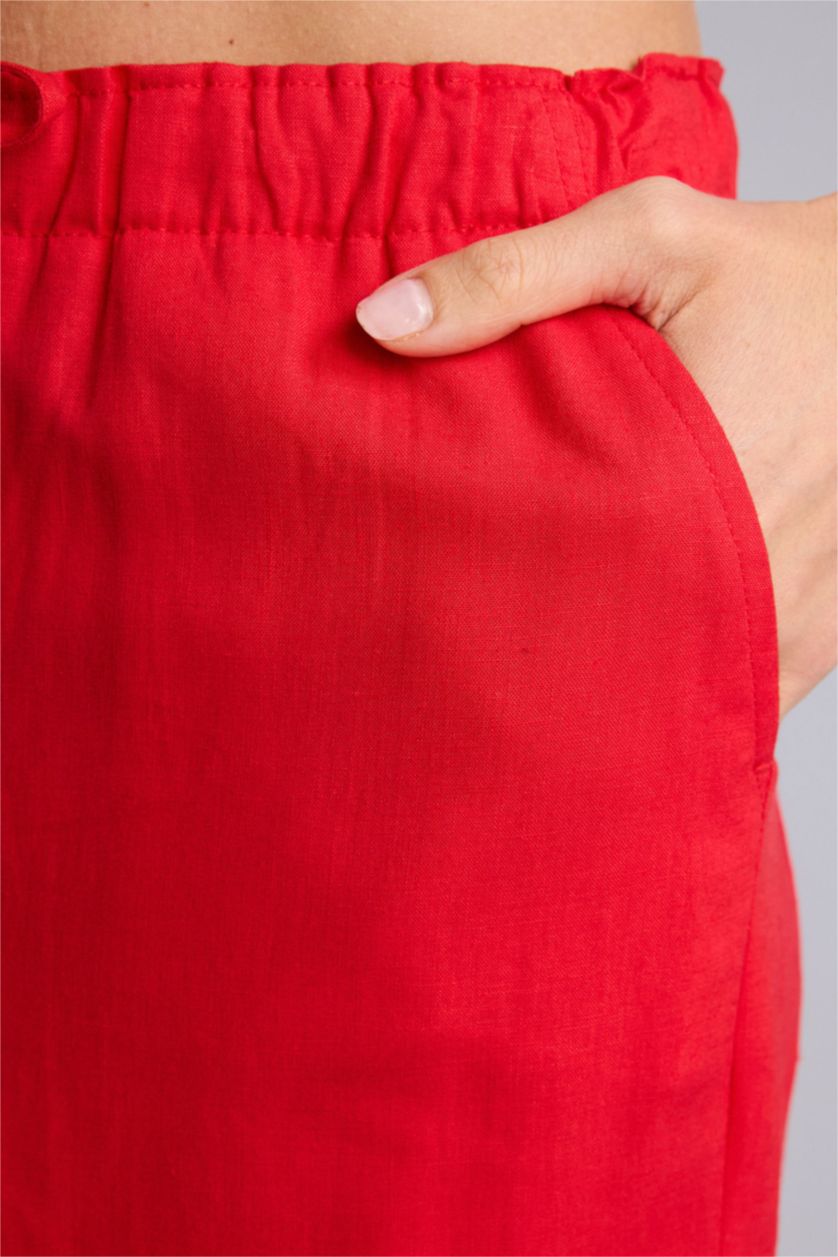 Kadın Kırmızı Beli Lastikli Wıde Leg Pantolon