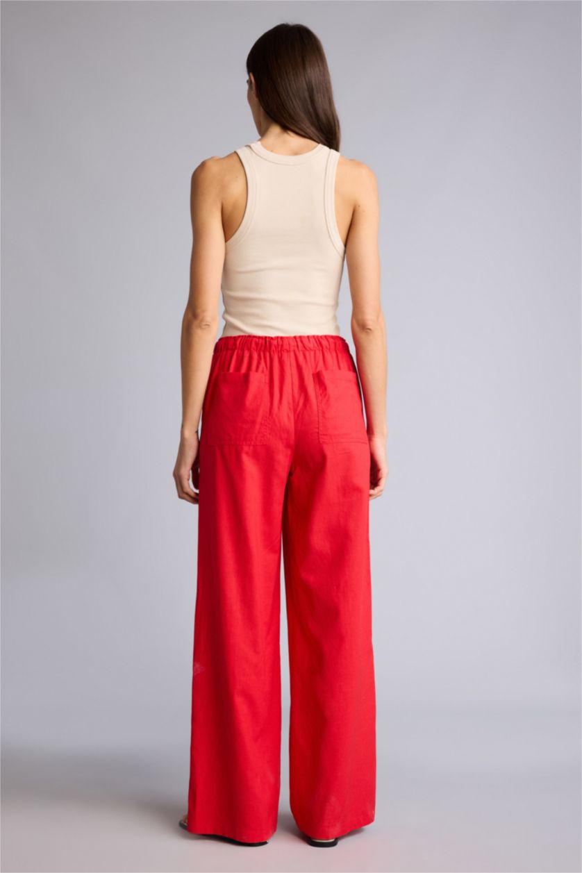 Kadın Kırmızı Beli Lastikli Wıde Leg Pantolon