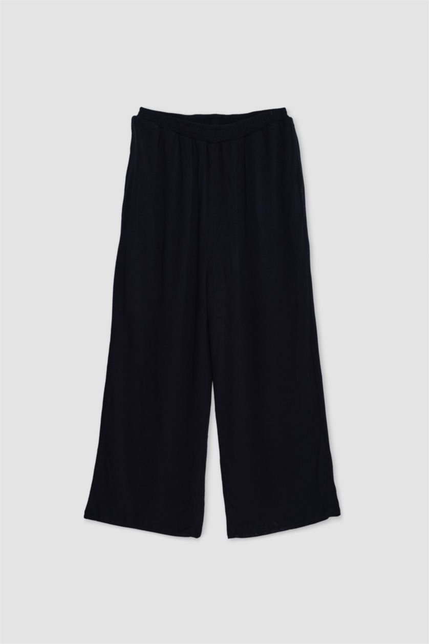 WOMAN Black Elastic Band Wide Leg Trousers