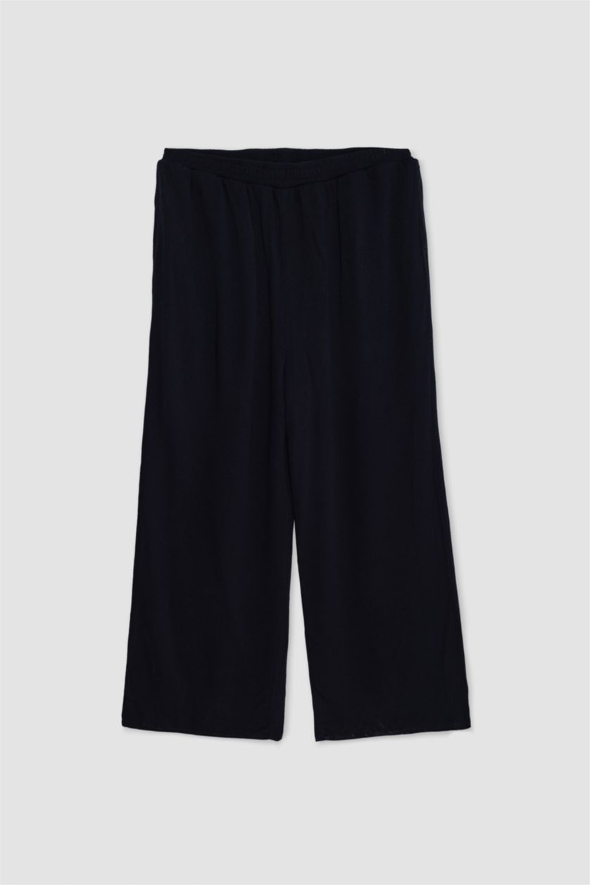 WOMAN Black Wide Leg Double Pocket Crinkle Viscose Trousers