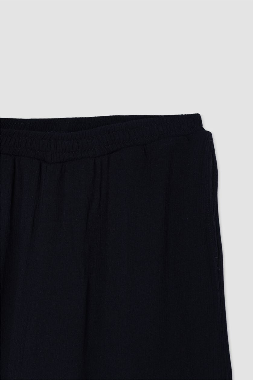 WOMAN Black Wide Leg Double Pocket Crinkle Viscose Trousers