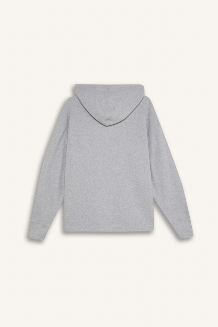 WOMAN Grey Melange Relax Fit Hooded Casual Basic Sweatshirt