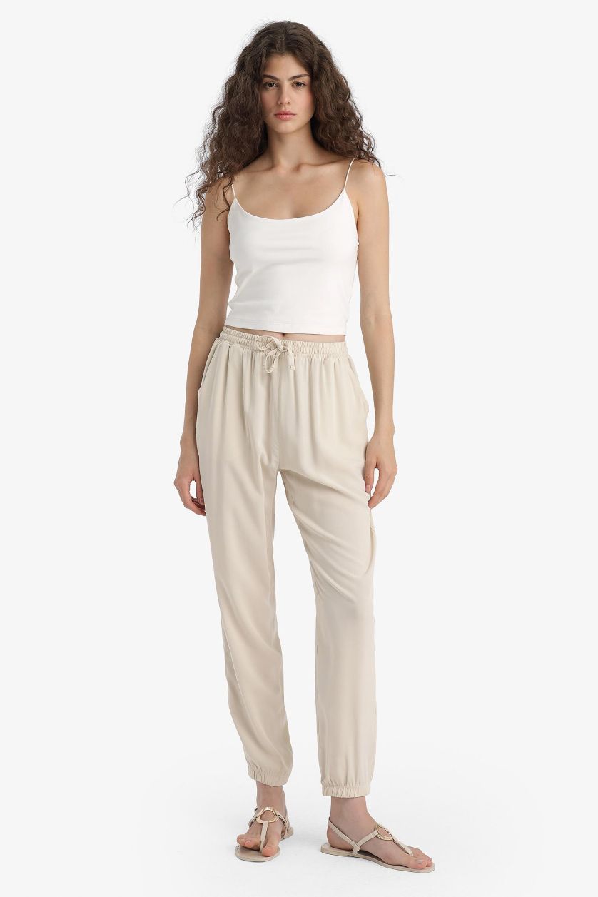 WOMAN Beige Normal Waist Ankle Length Jogger Pants