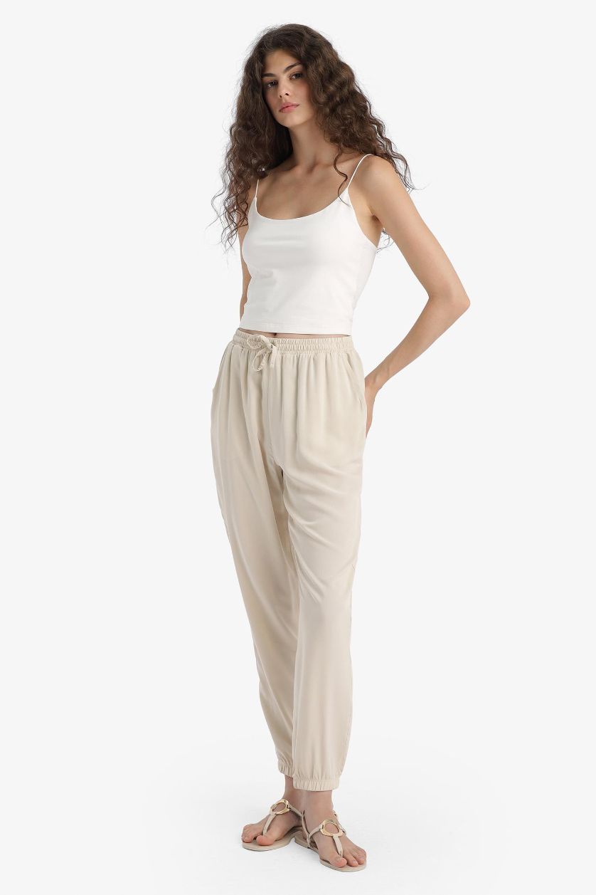 WOMAN Beige Normal Waist Ankle Length Jogger Pants