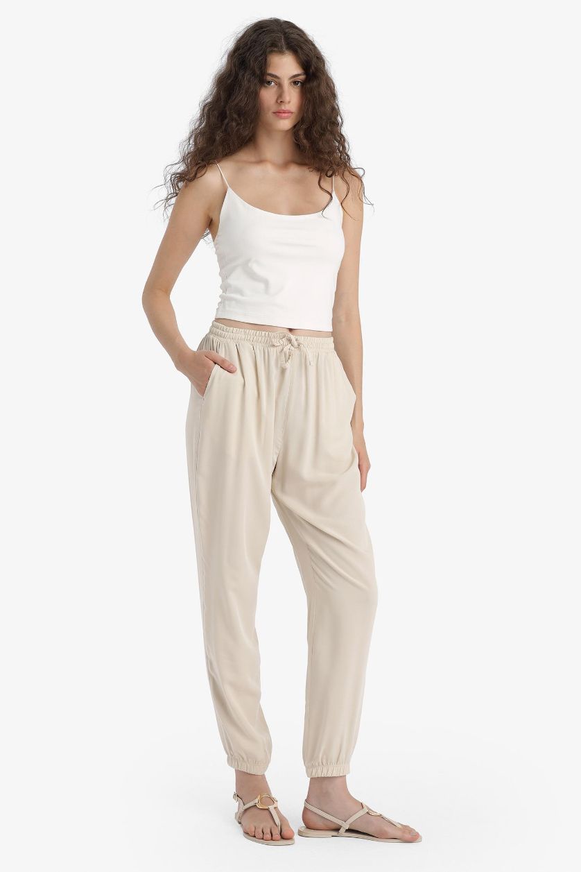 WOMAN Beige Normal Waist Ankle Length Jogger Pants