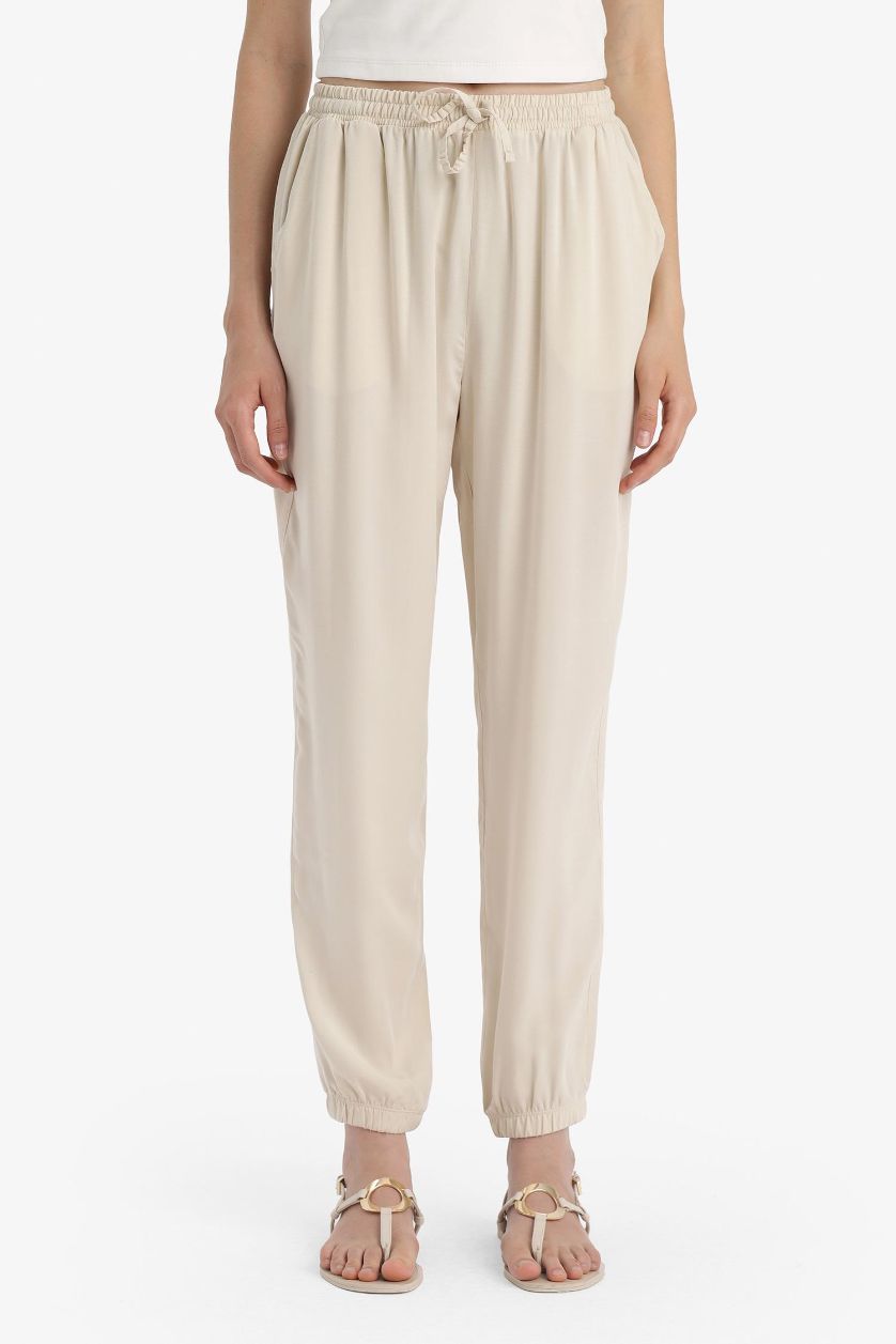 WOMAN Beige Normal Waist Ankle Length Jogger Pants