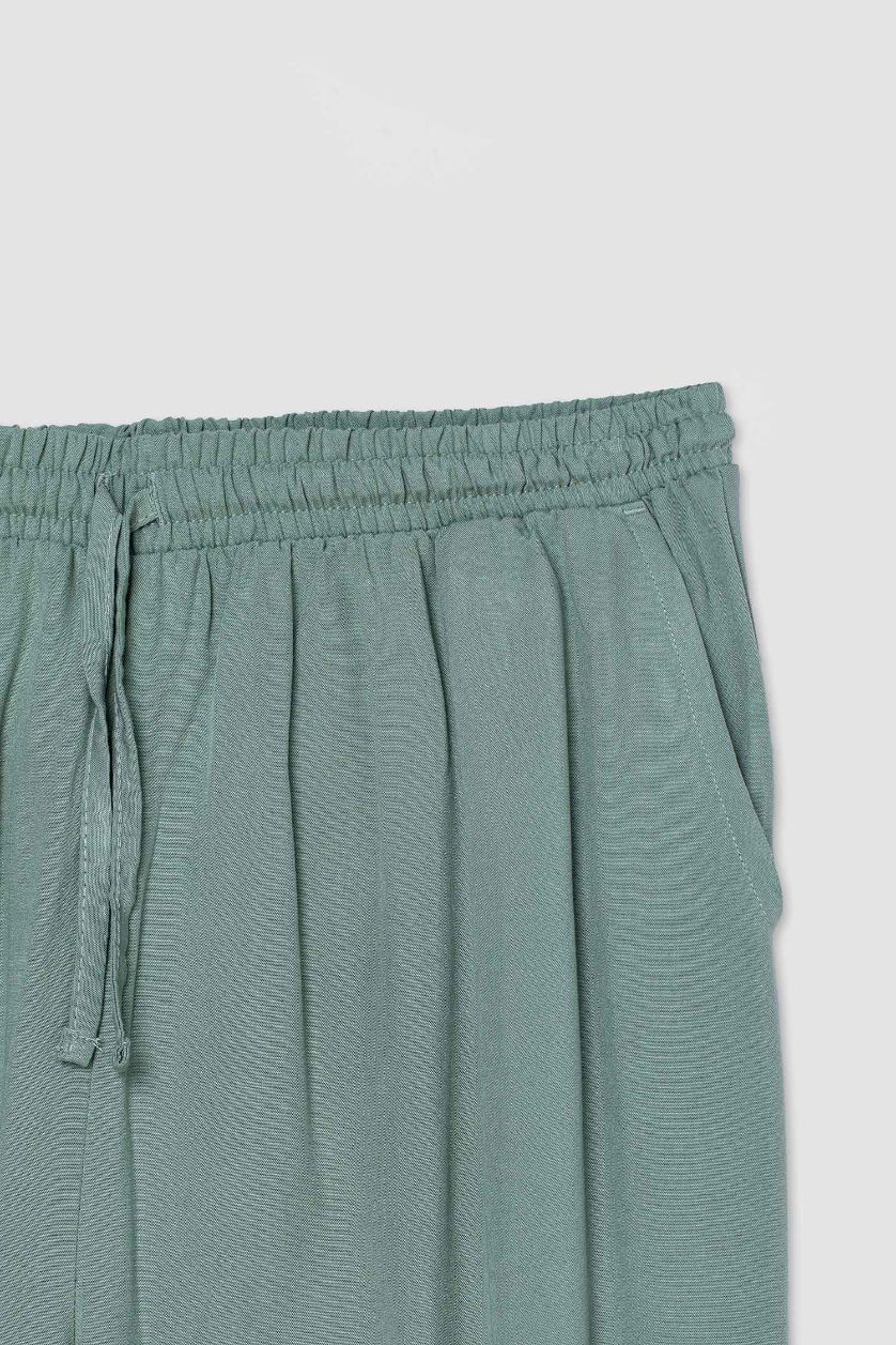 WOMAN Light Green Jogger Fit Regular Waist Ankle Length Viscose Trousers