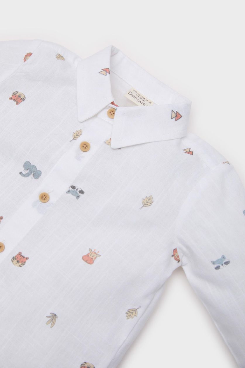 طفل صغير بيج فاتح قميص كم طويل اولادي بوبلين قصة عادية