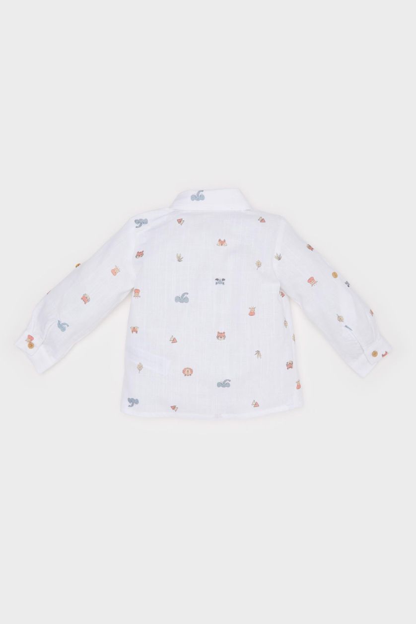 طفل صغير بيج فاتح قميص كم طويل اولادي بوبلين قصة عادية