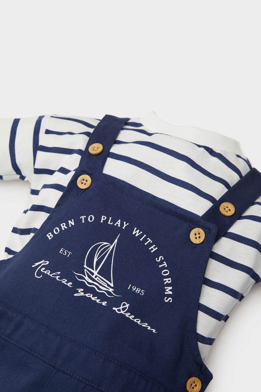 طفل صغير أزرق طقم بيبي اولادي تيشيرت مخطط وسالوبيت - قطعتين