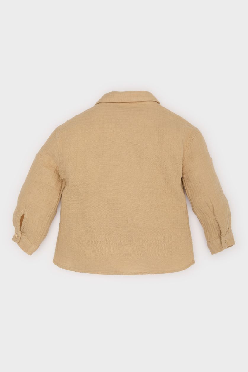 طفل صغير أصفر قميص بيبي اولادي كم طويل مطرز موسلين قصة عادية برقبة مستديرة