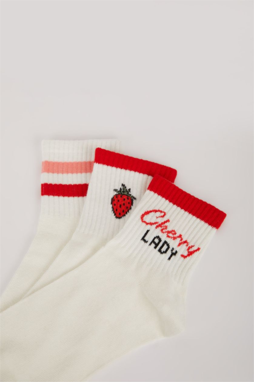 Kadın Beyaz Kadın Rahat Lastikli 3'lü Pamuklu Soket Çorap
