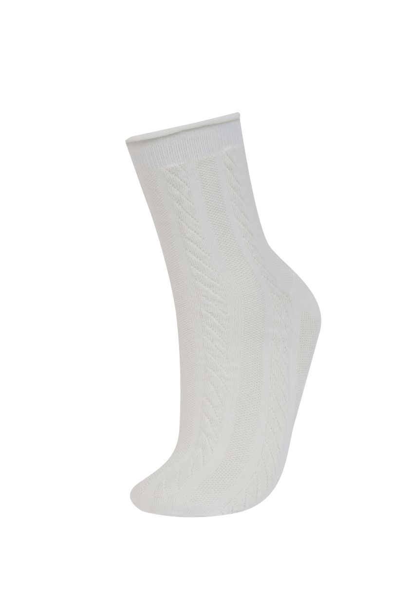 Kadın Beyaz Kadın 3'lü Pamuklu Soket Çorap