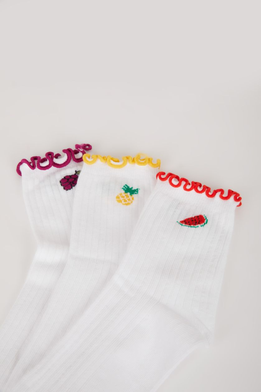 نساء أبيض (000) جوارب قصيرة قطن بطبعة فاكهة نسائي - 3 قطع