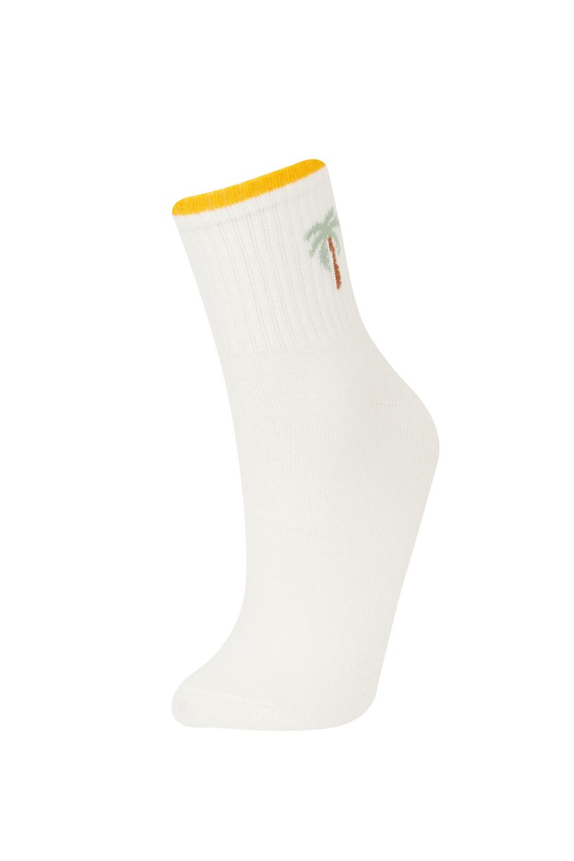 Kadın Beyaz Kadın Rahat Lastikli 5'li Pamuklu Soket Çorap