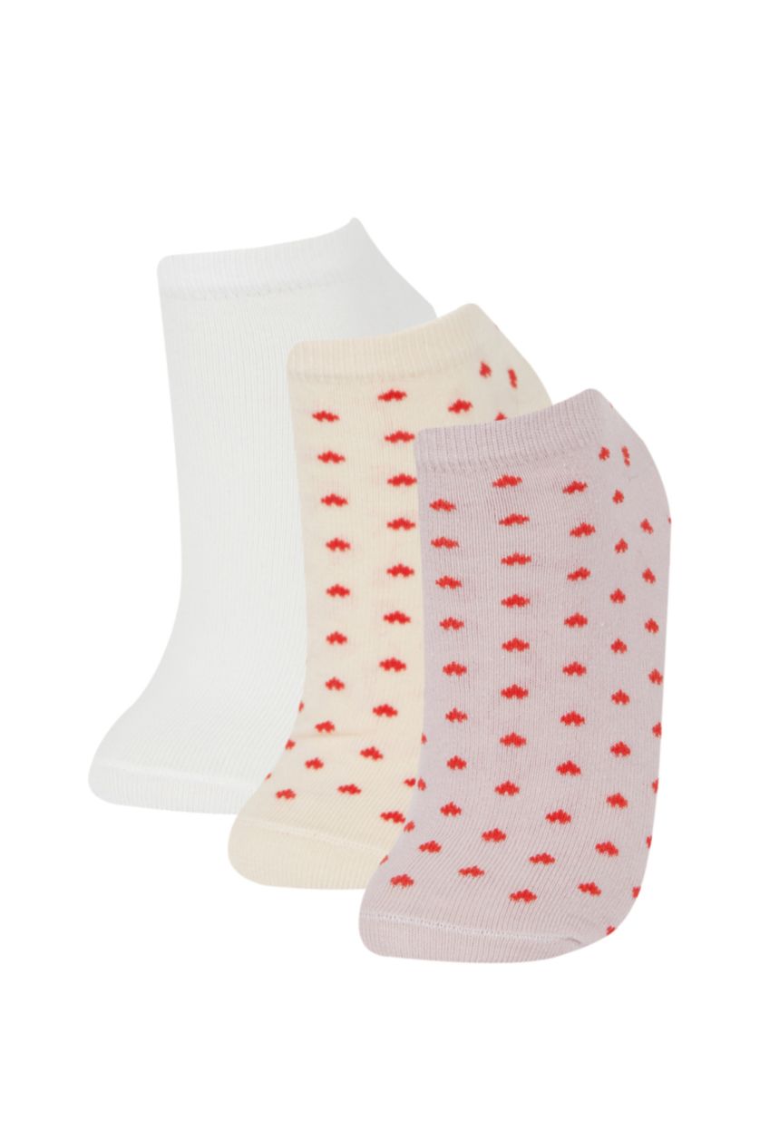 Kadın Karma Kadın Kalp Desenli 3'lü Pamuklu Patik Çorap