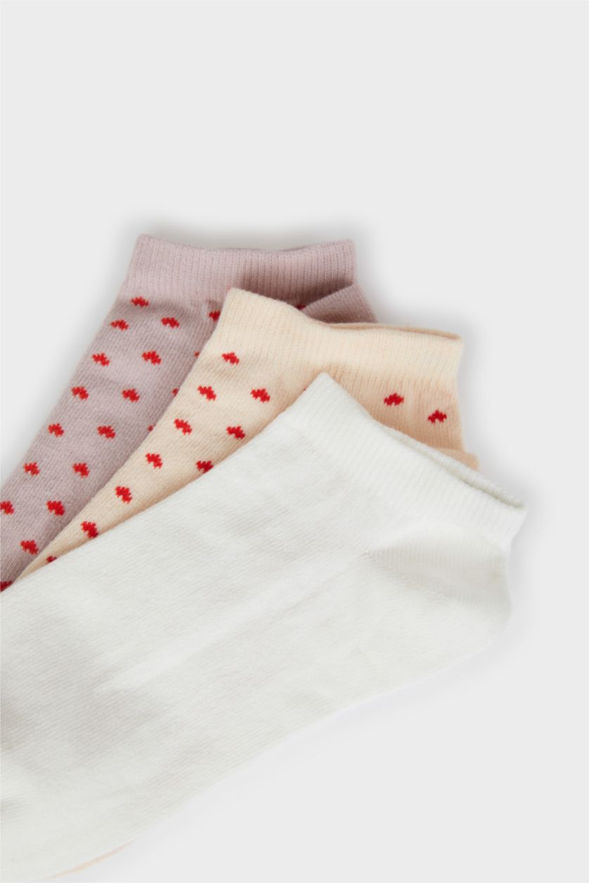 Kadın Karma Kadın Kalp Desenli 3'lü Pamuklu Patik Çorap