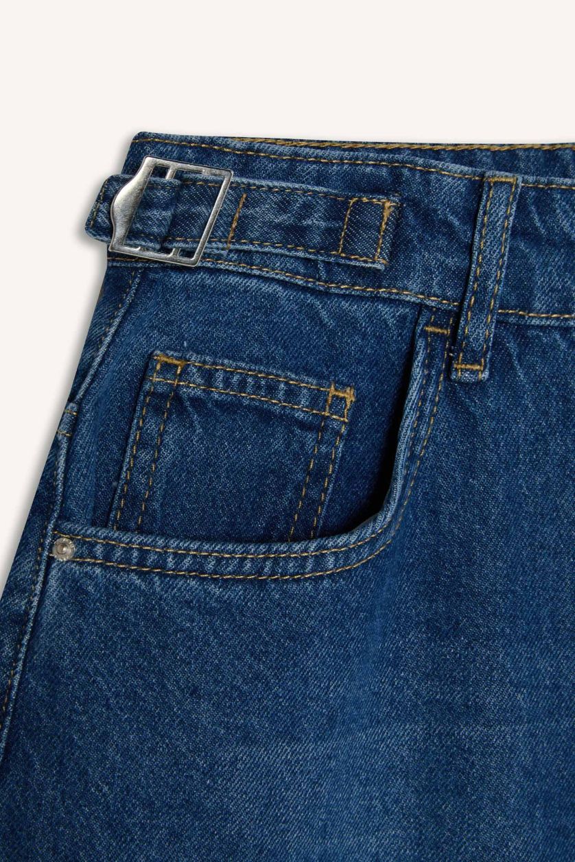 WOMAN Dark Blue Baggy Fit High Waist Long Washed Jeans
