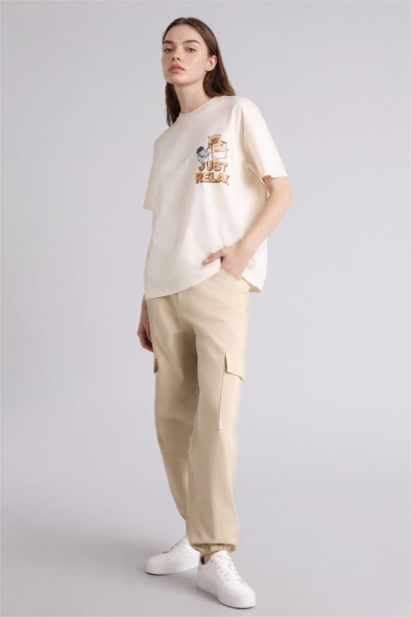 WOMAN Beige Jogger High Waist Standard Length Cargo Trousers